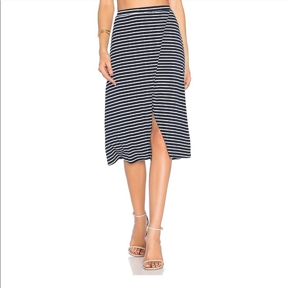 Lovers + Friends Take Me Away Wrap Midi Skirt in Nautical Navy Stripe Sz Medium - Picture 1 of 10